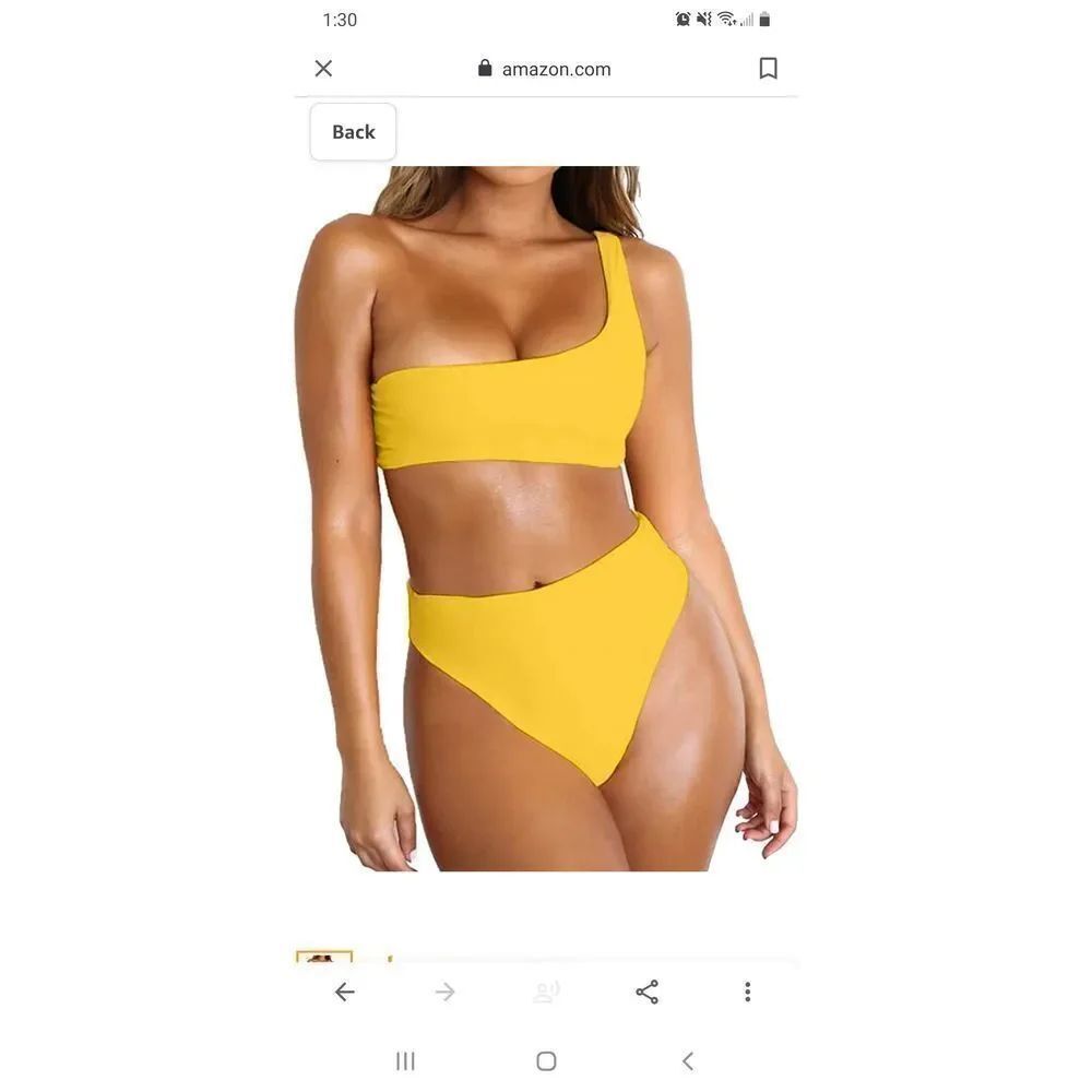 NWT Medium Yellow Bikini One Shoulder High Waist 2-PC Swimsuit Bathing S…